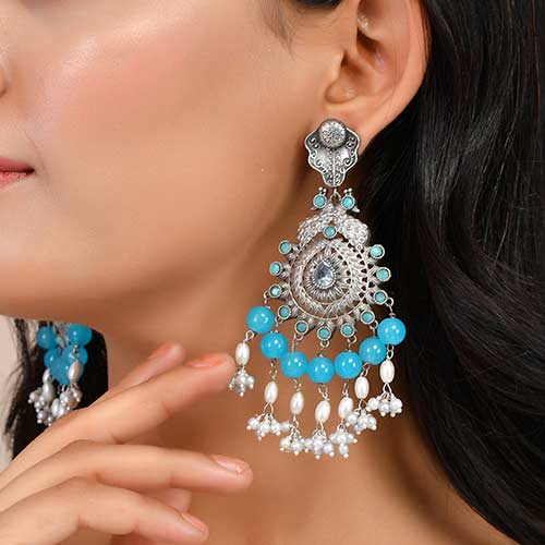 Turquoise-pearl brass earrings Jewellery online singapore