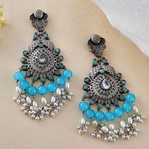 Turquoise-pearl brass earrings Jewellery online singapore