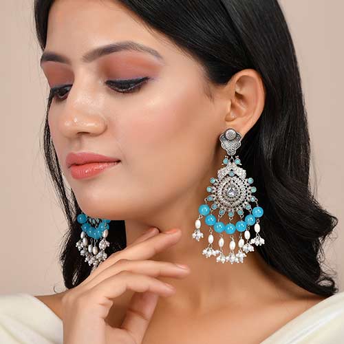 Turquoise-pearl brass earrings Jewellery online singapore