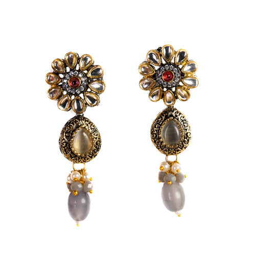 Grey Stone Gold Choker Necklace With Earrings Jewellery Set Online jewellery shopping