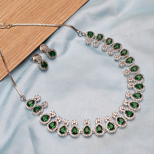Brass Green American Diamond Jewellery Set Online jewellery shopping