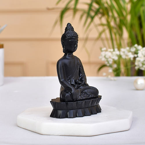 Indian Handicraft Meditating Lord Gautam Buddha Murti Sculpture Statue Puja/Car Dashboard Idol Decorative Showpiece (Metal Alloy, Black) Buddha statue for home