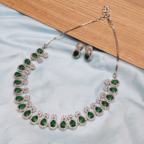 Brass Green American Diamond Jewellery Set Online jewellery shopping