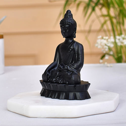 Indian Handicraft Meditating Lord Gautam Buddha Murti Sculpture Statue Puja/Car Dashboard Idol Decorative Showpiece (Metal Alloy, Black) Buddha statue for home