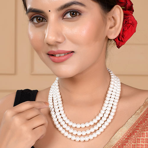 Cultured Pearl Necklace Triple layer White Pearls Affordable jewellery singapore