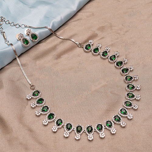 Brass Green American Diamond Jewellery Set Online jewellery shopping