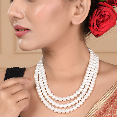 Cultured Pearl Necklace Triple layer White Pearls Affordable jewellery singapore