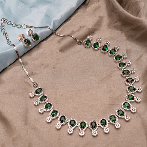 Brass Green American Diamond Jewellery Set Online jewellery shopping