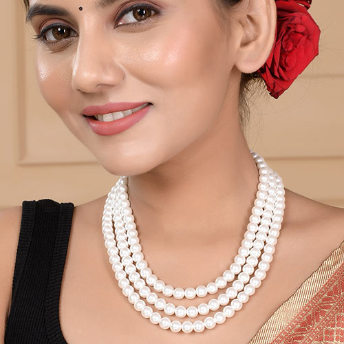 Cultured Pearl Necklace Triple layer White Pearls Affordable jewellery singapore