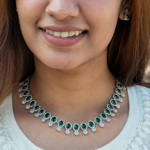 Brass Green American Diamond Jewellery Set Online jewellery shopping