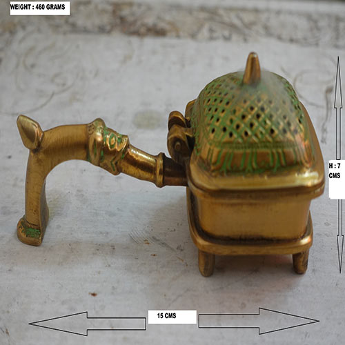 Indian handicraft Brass Lobandan Charcoal Incense Burner Bakhoor Burner with green Antique finish and Brass Handle Indian handicrafts online shopping