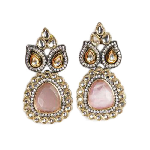 Pink Stone Handcrafted Gold Earrings